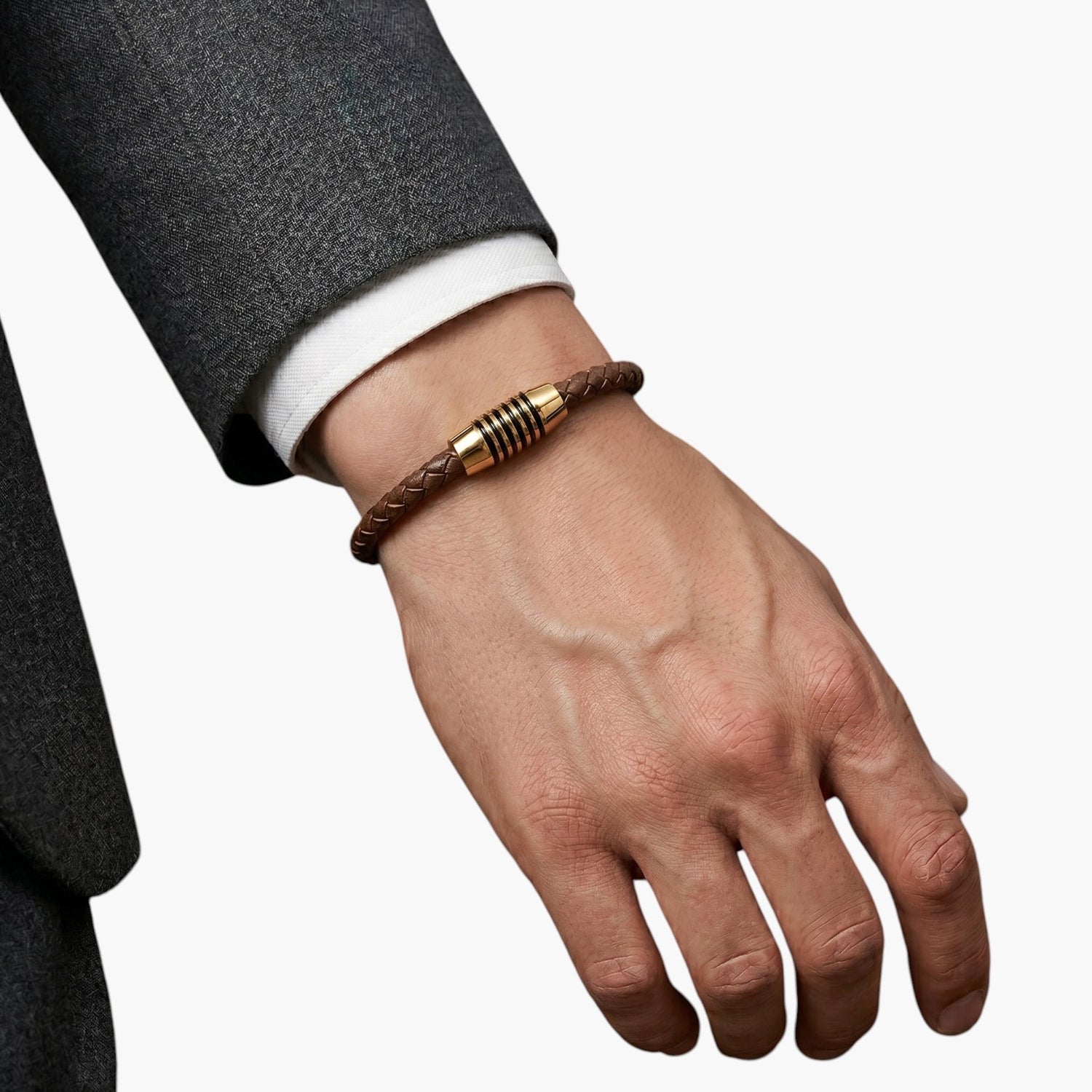 Pulseira de Couro e Aço Inoxidável