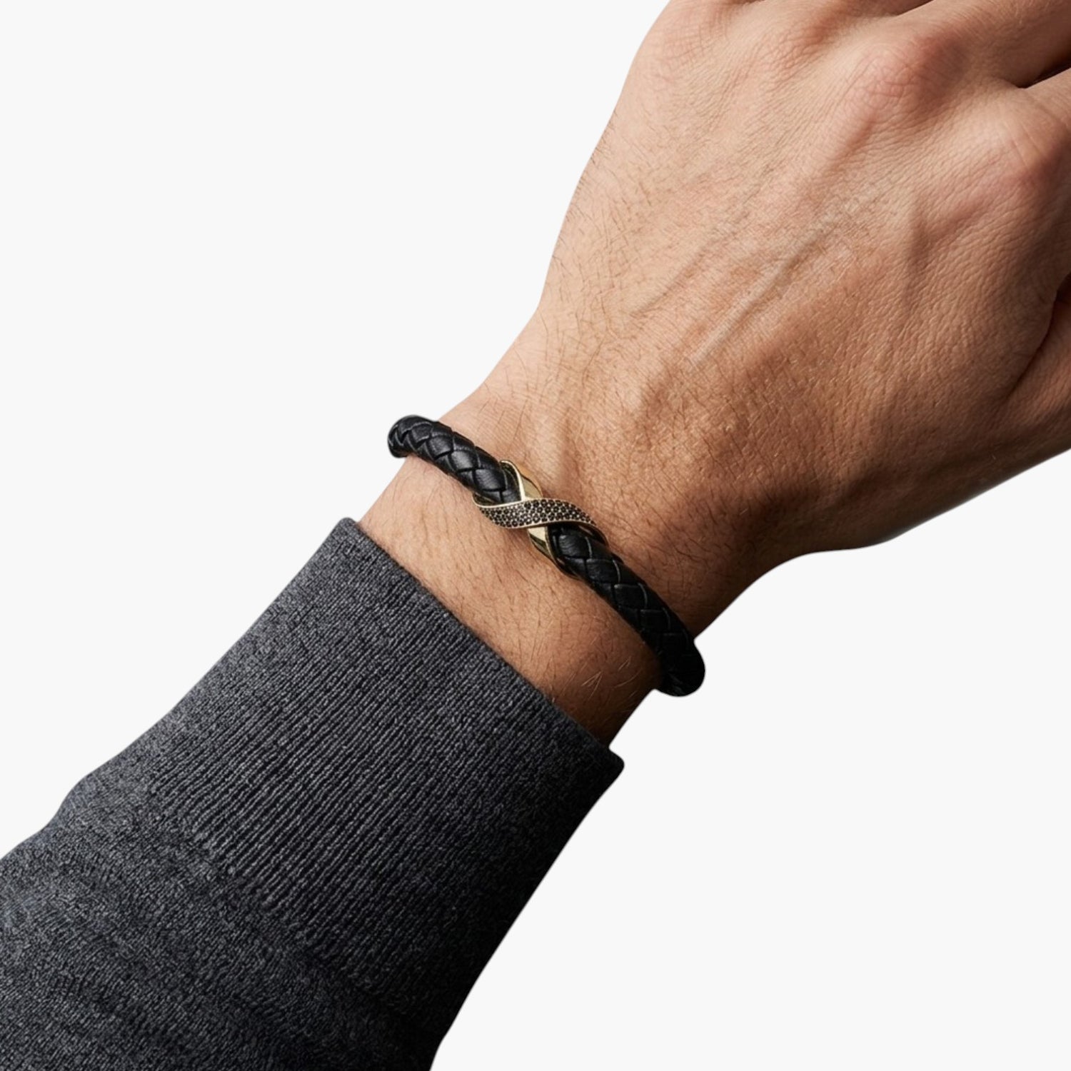 Pulseira de Couro e Aço Inoxidável 316L