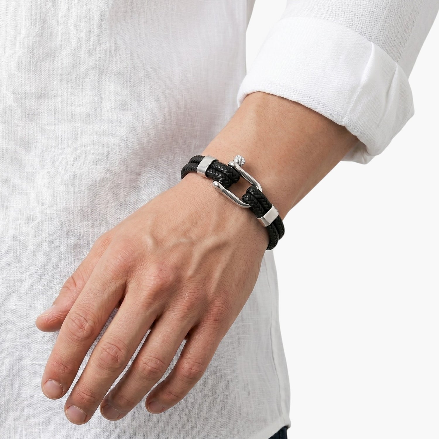 Pulseira Estilo Náutico em Couro e Aço Inoxidável