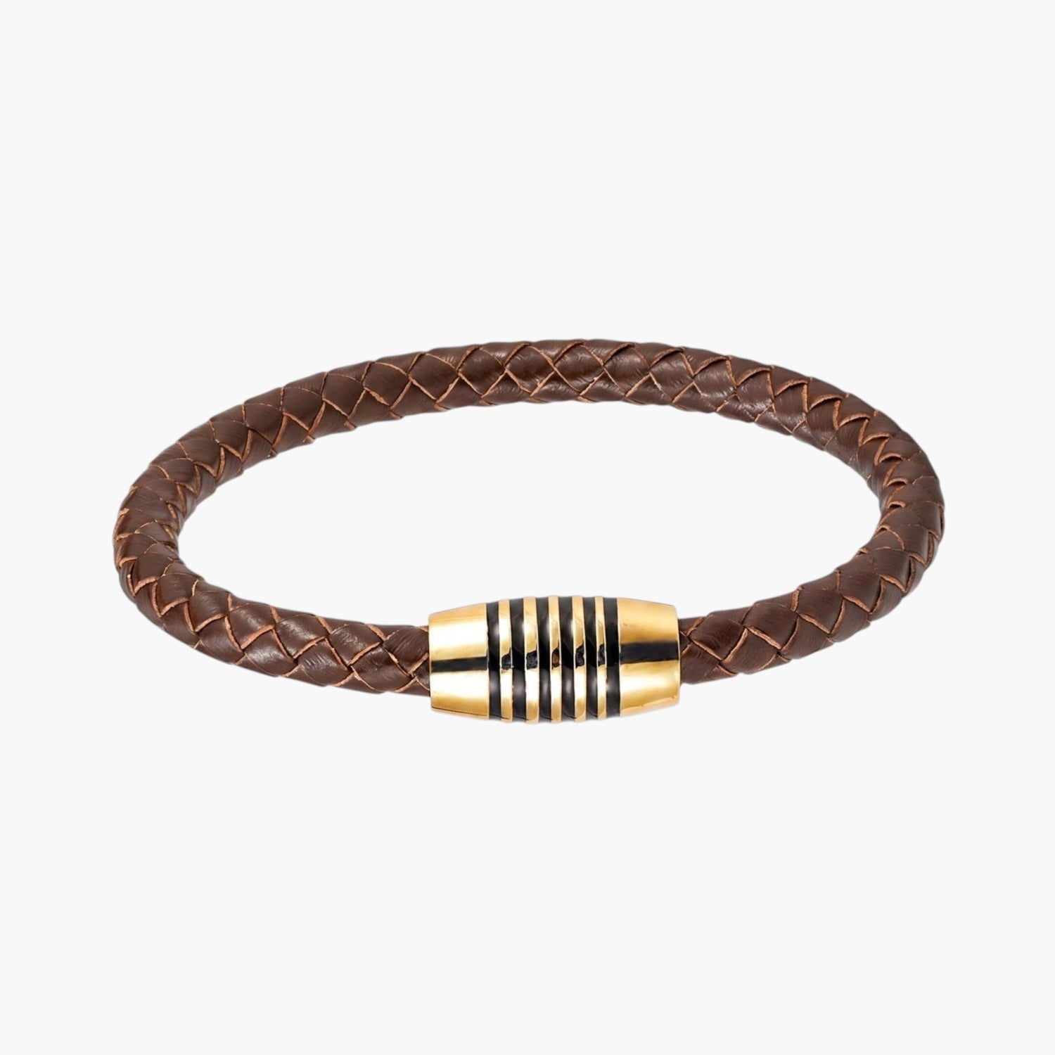 Pulseira de Couro e Aço Inoxidável