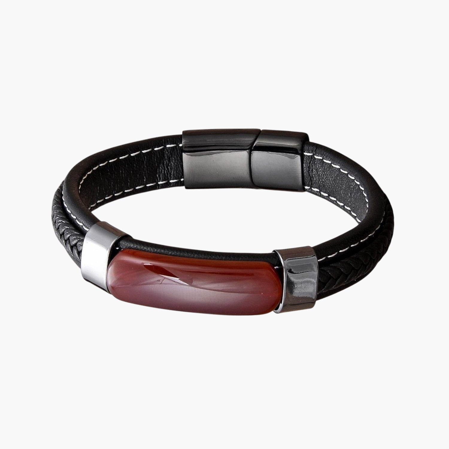 Pulseira em Couro e Pedra Natural