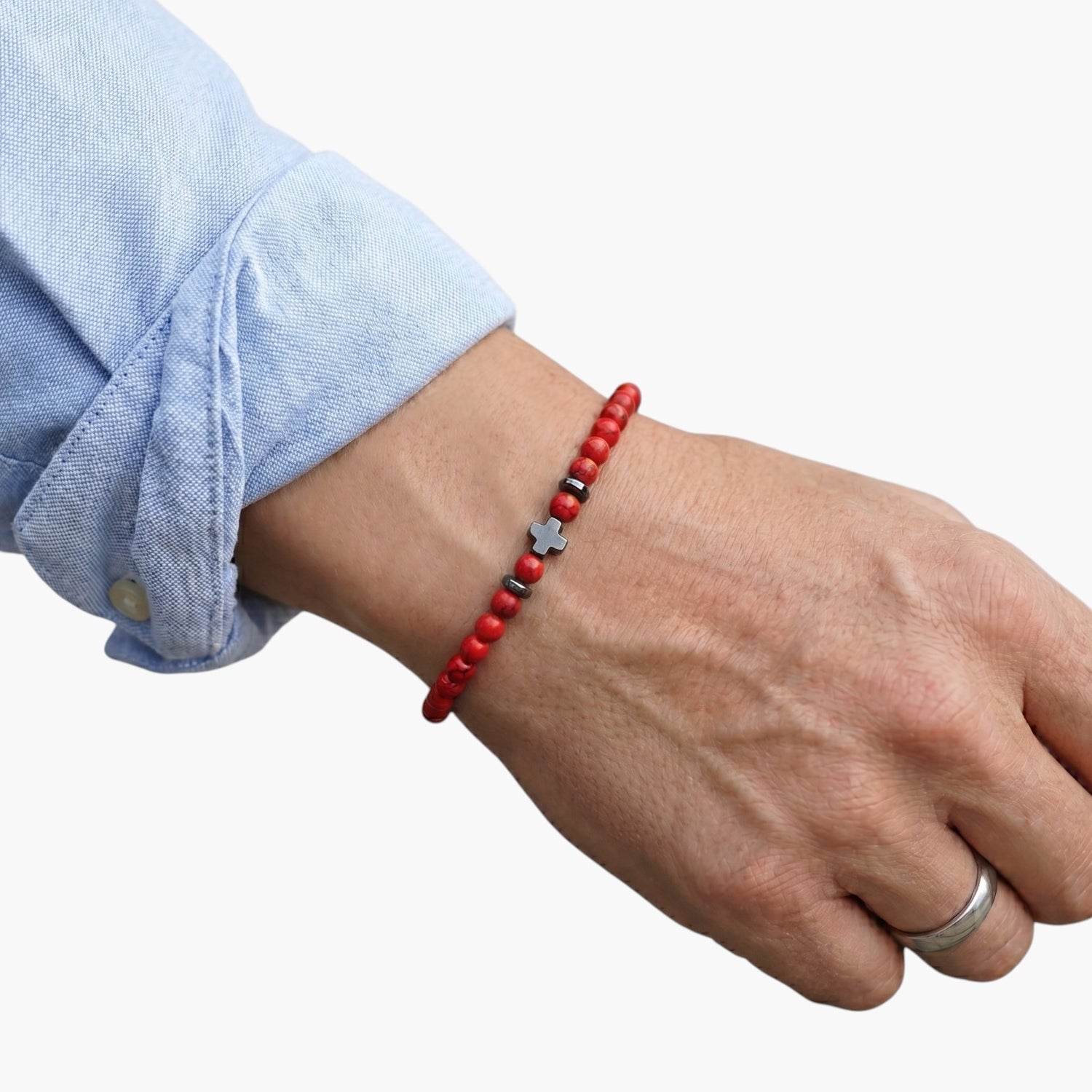 Pulseira em Pedra Natural com Cruz de Obsidiana
