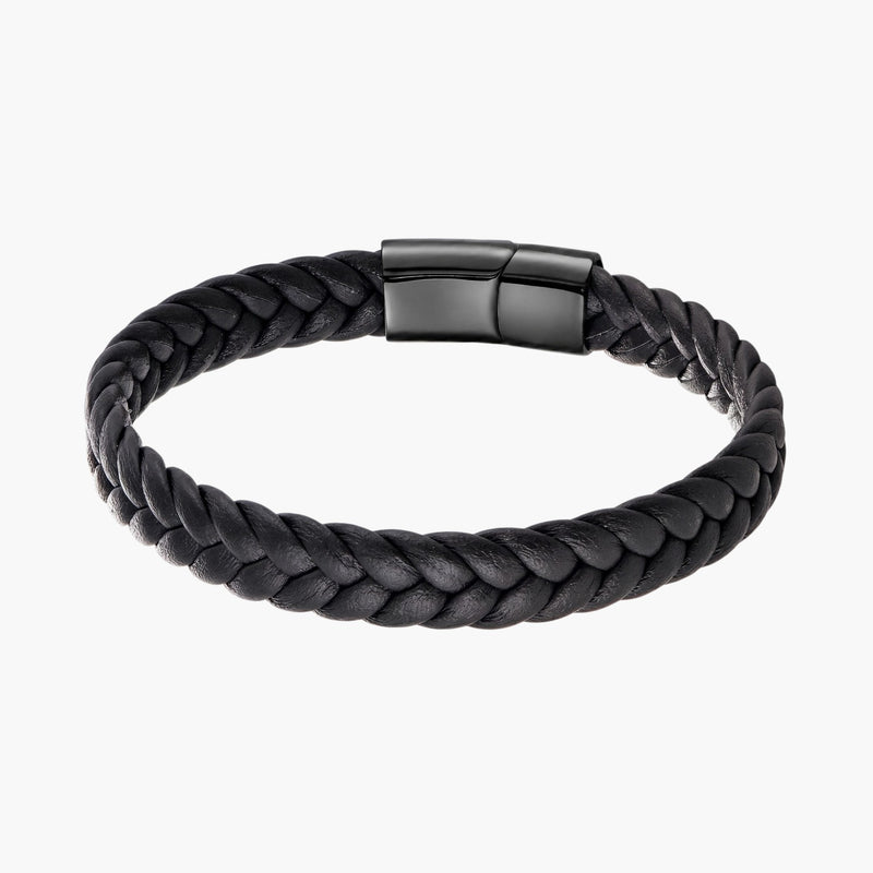 Pulseira em Pele Genuína Trançada com Fecho em Aço Inoxidável 316L