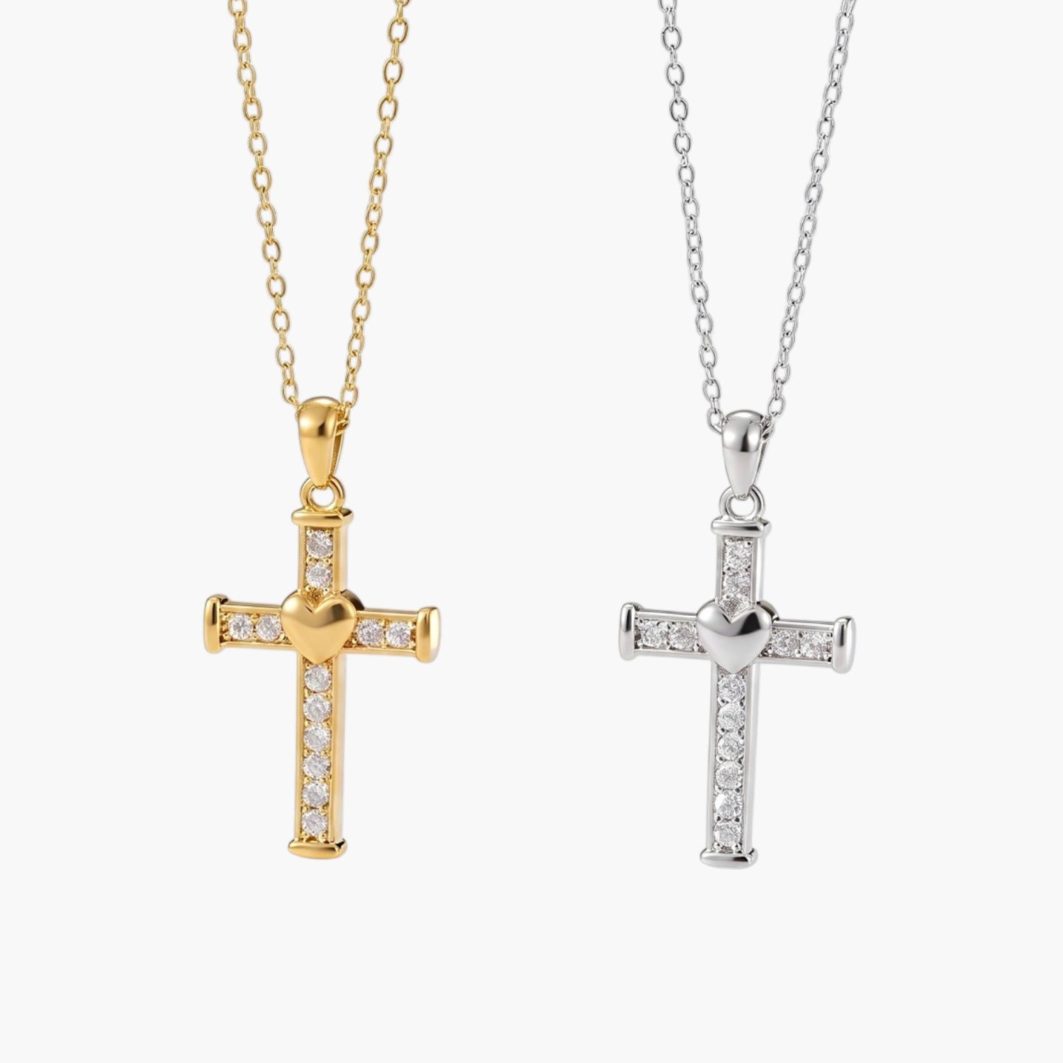 Colar Cruz com Zircónia em Aço Inoxidável