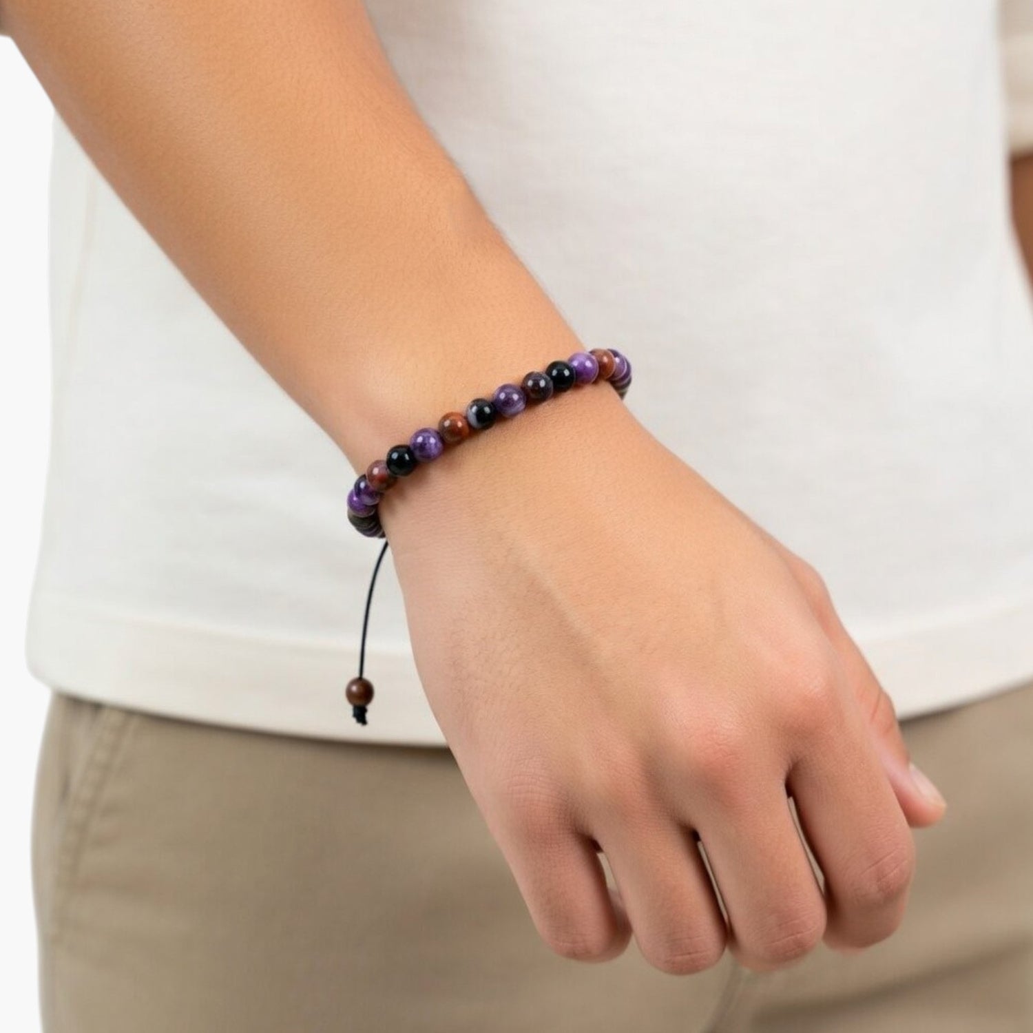 Pulseira Ajustável com Contas de Pedra Natural
