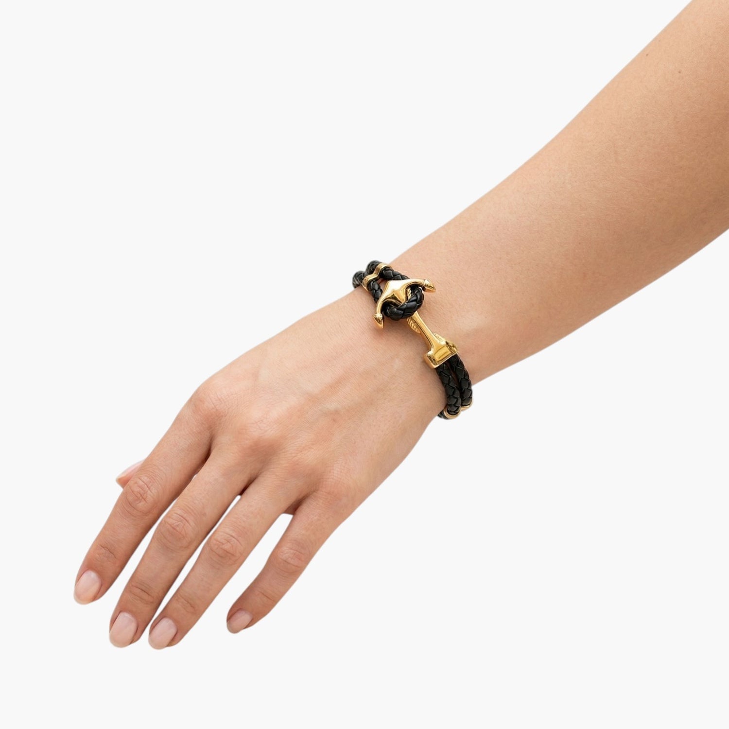 Pulseira Âncora em Couro e Aço Inoxidável