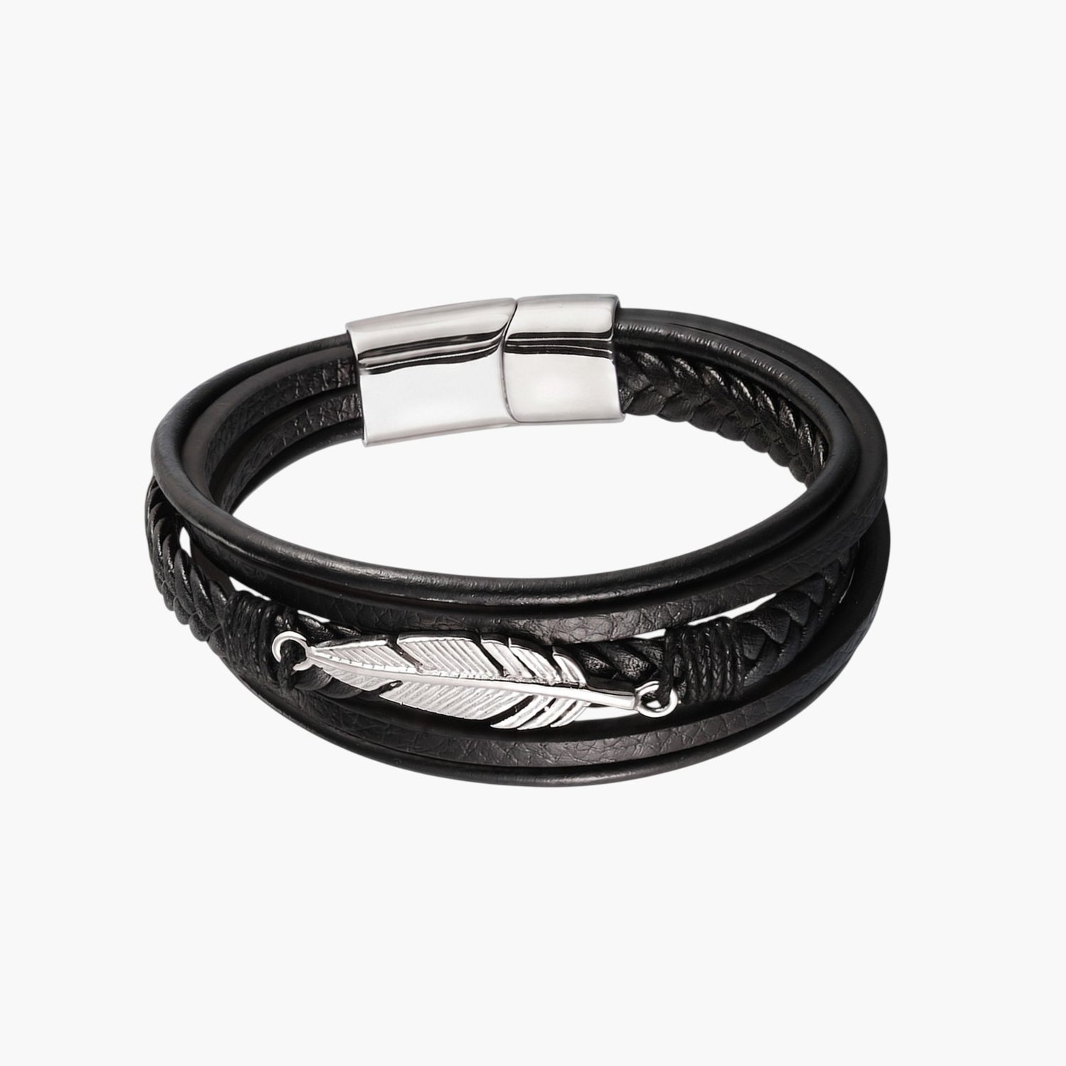 Pulseira de Couro e Aço Inoxidável 316L