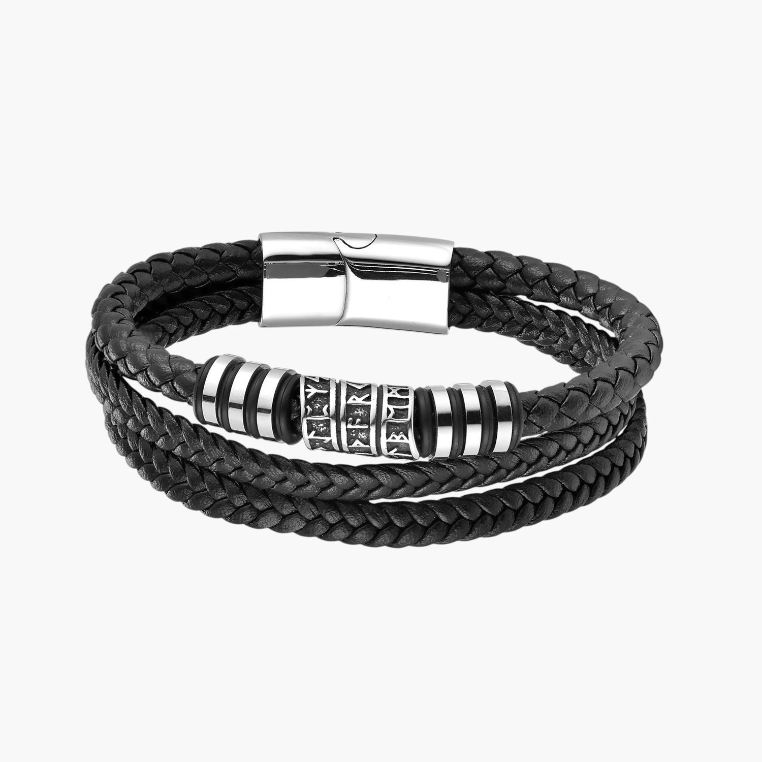 Pulseira de Couro Multicamadas e Aço Inoxidável