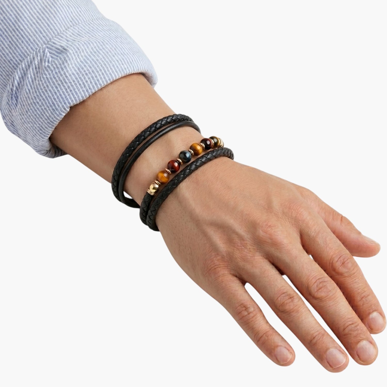 Pulseira de Couro e Pedra Natural