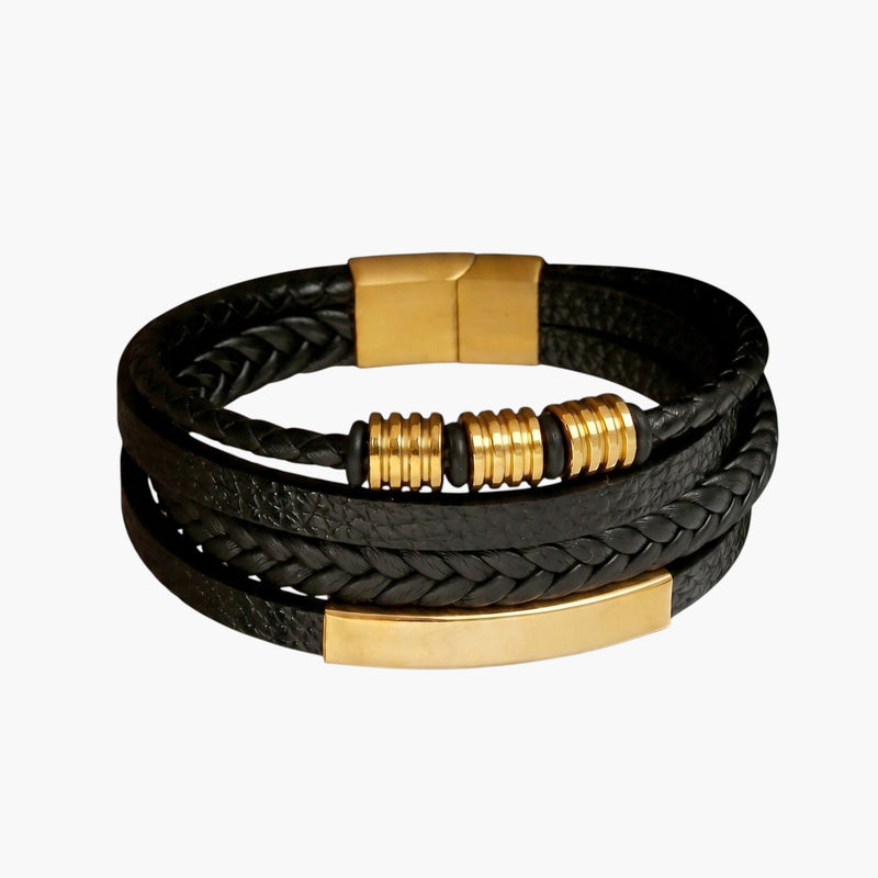 Pulseira Multicamadas em Couro Entrançado
