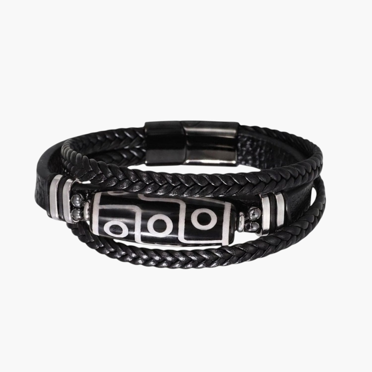 Pulseira de Couro Trançado e Aço Inoxidável