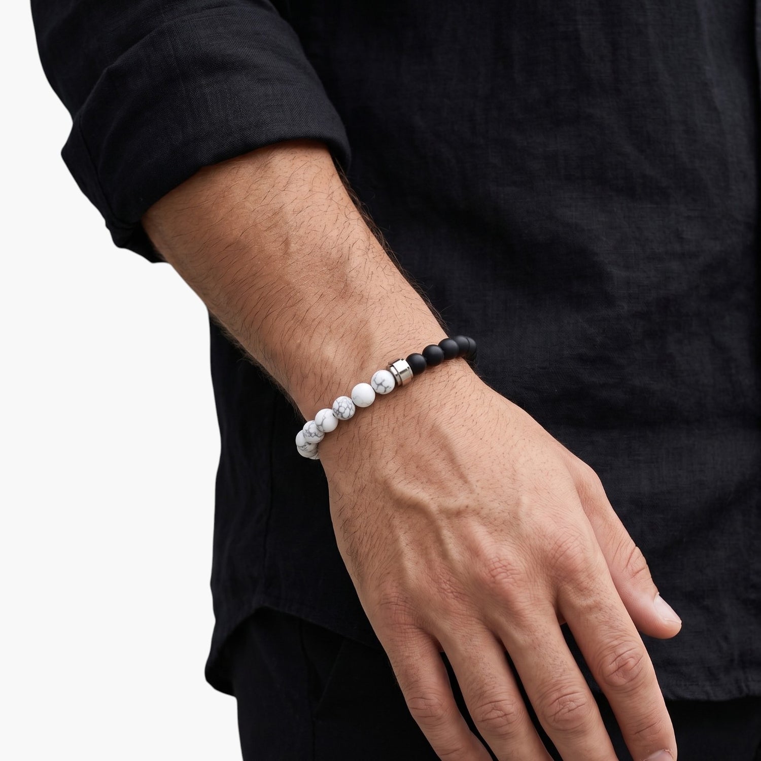 Pulseira em Pedra Natural e Aço Inoxidável