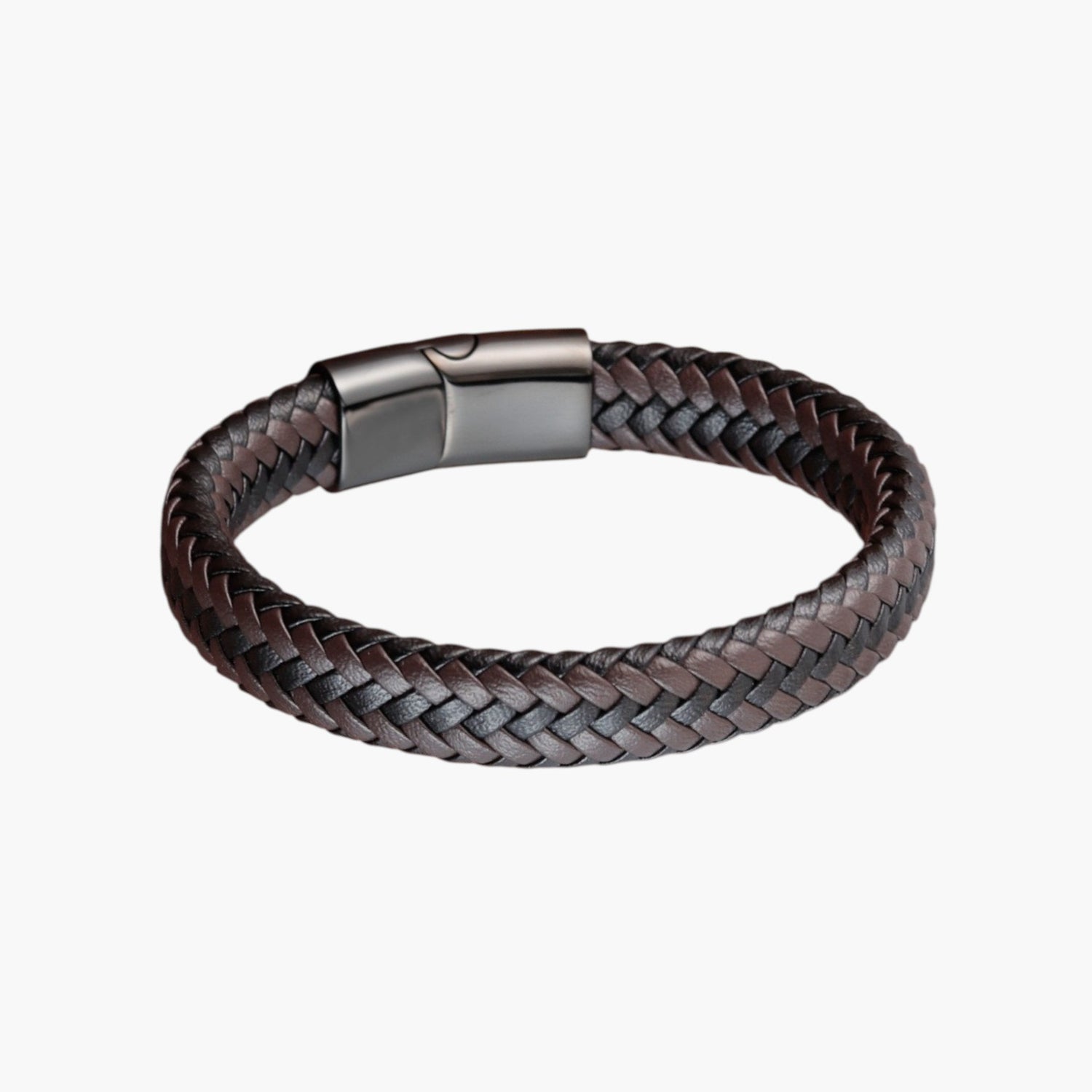 Pulseira Trançada em Couro e Aço Inoxidável