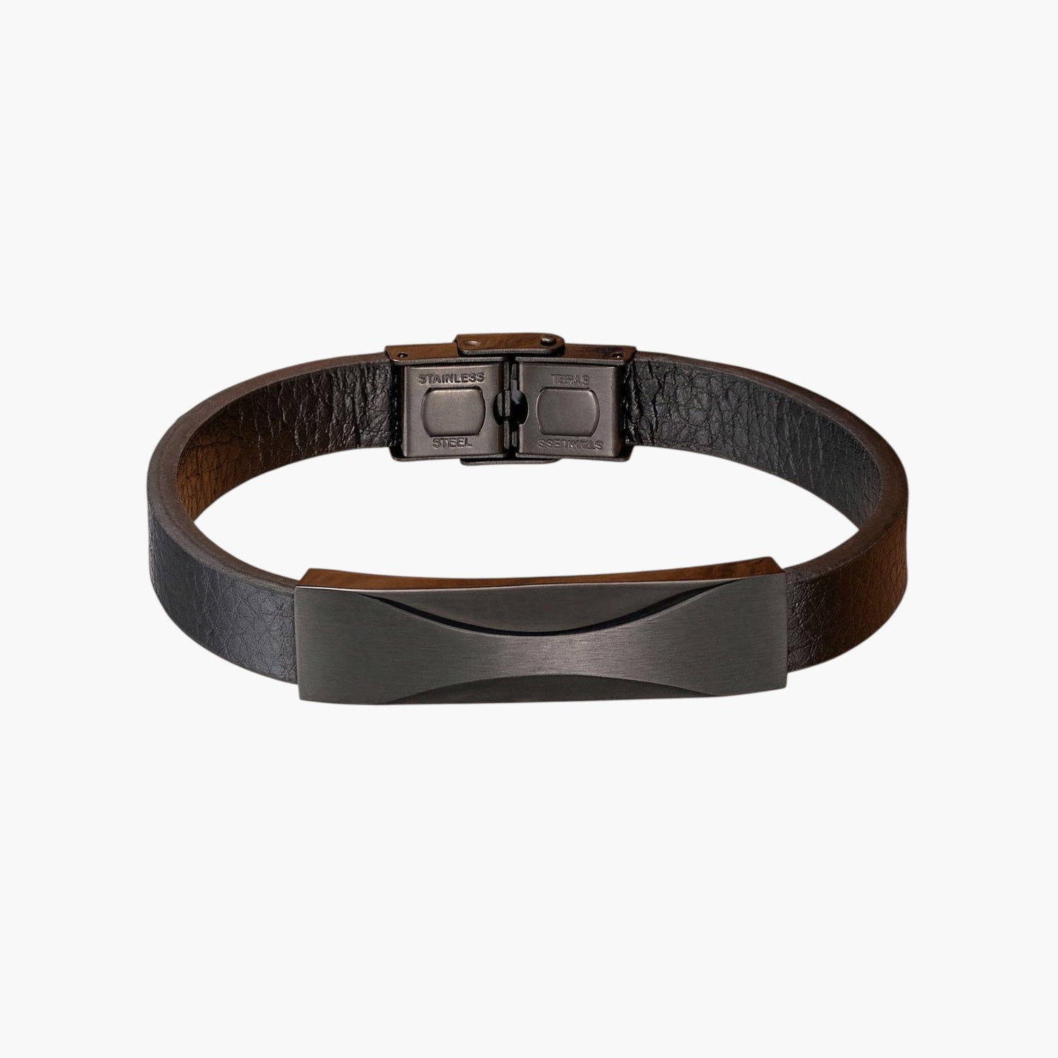 Pulseira de Couro com Padrão Geométrico em Aço Inoxidável