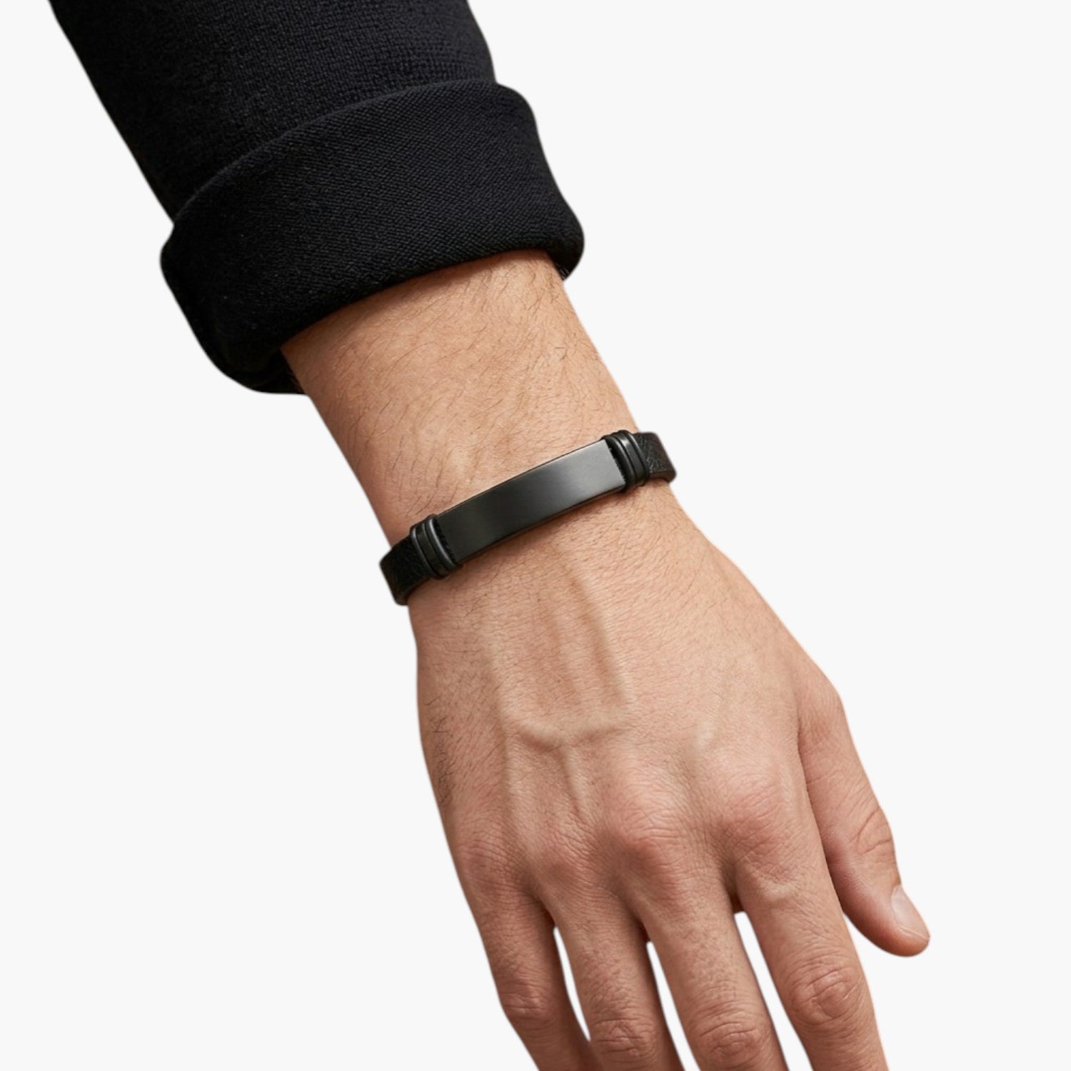 Pulseira de Couro e Aço Inoxidável