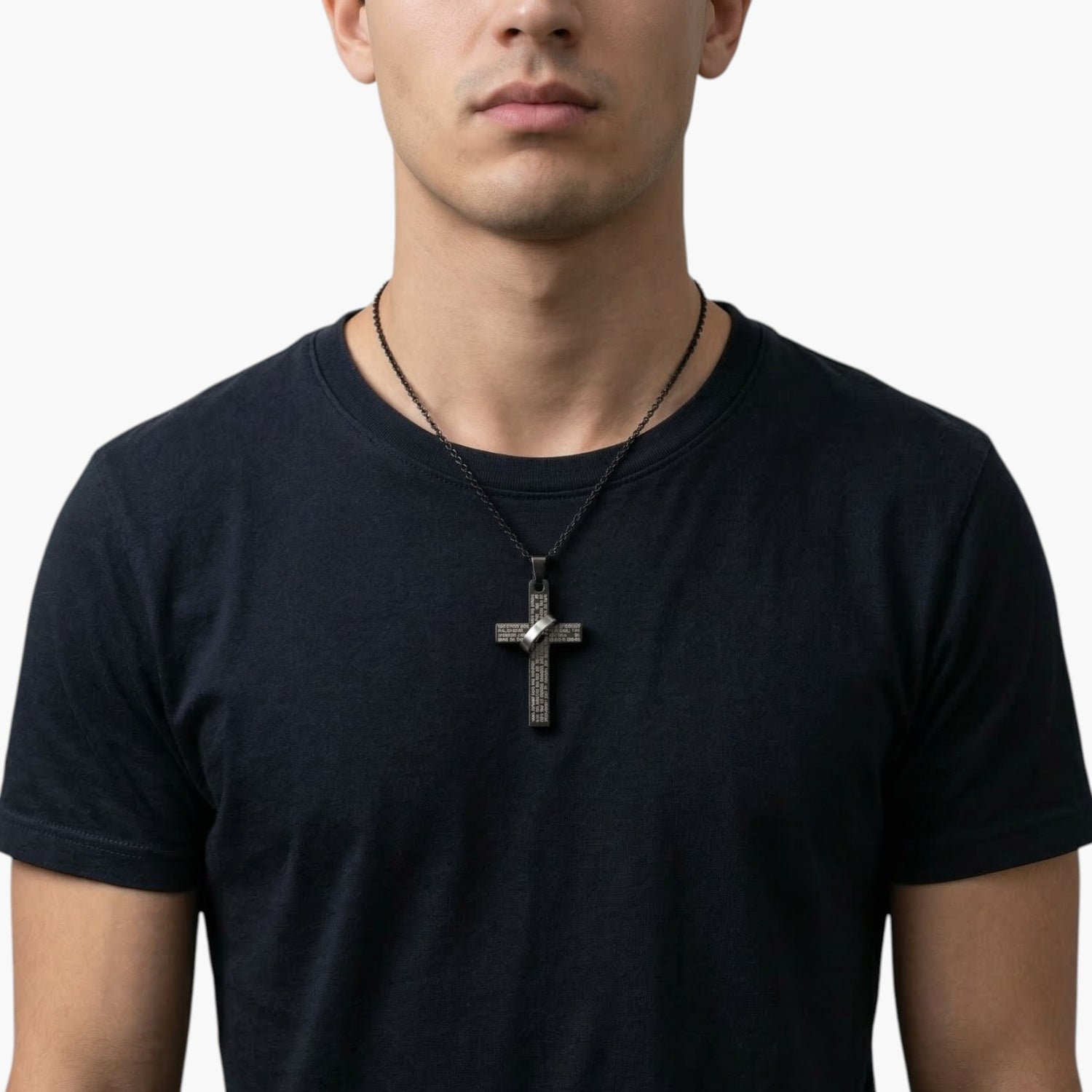 Colar Cruz com Anel em Aço Inoxidável