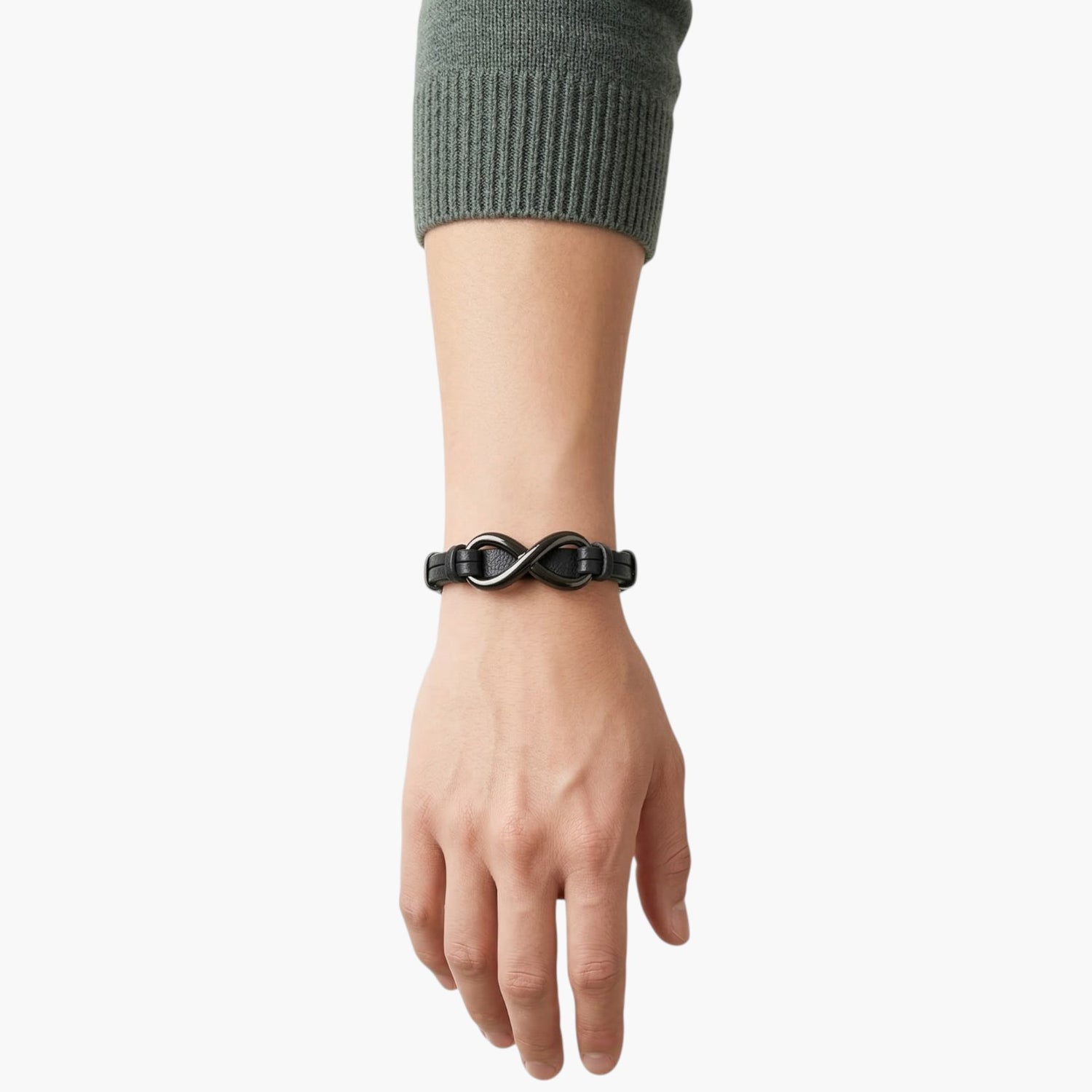 Pulseira de Couro e Aço Inoxidável Infinito