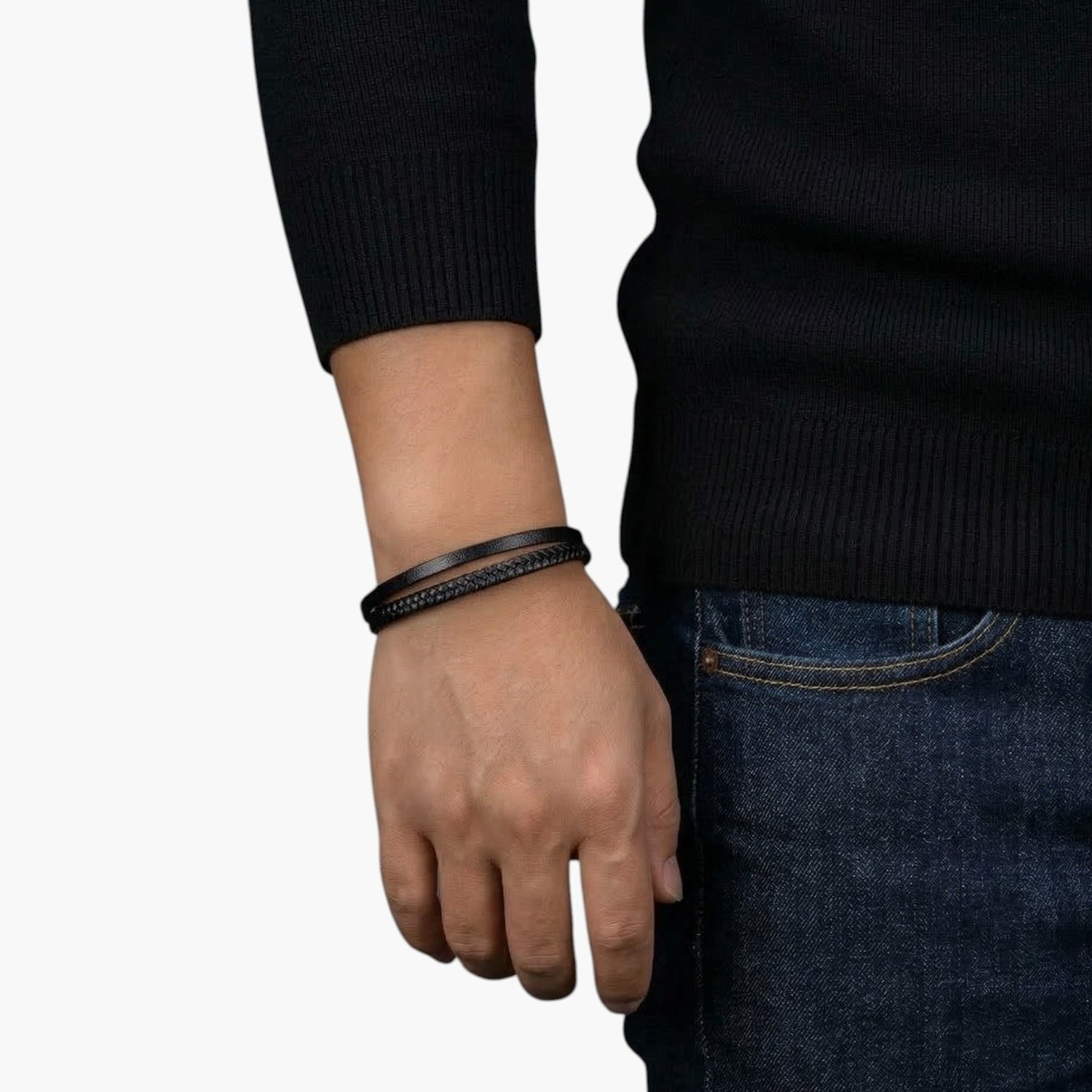 Pulseira de Couro e Aço Inoxidável 316L