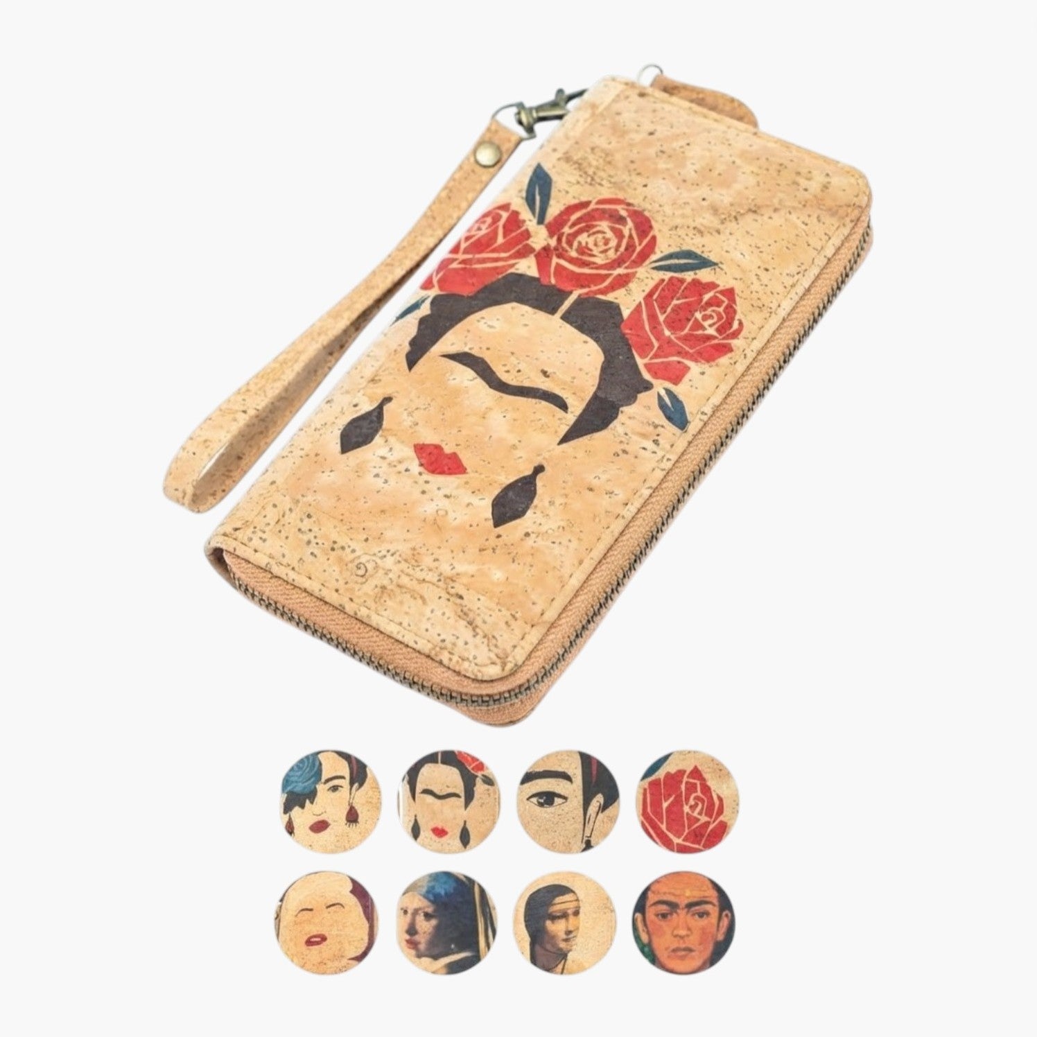 Carteira com Fecho em Cortiça Natural Arte Inspirada em Frida