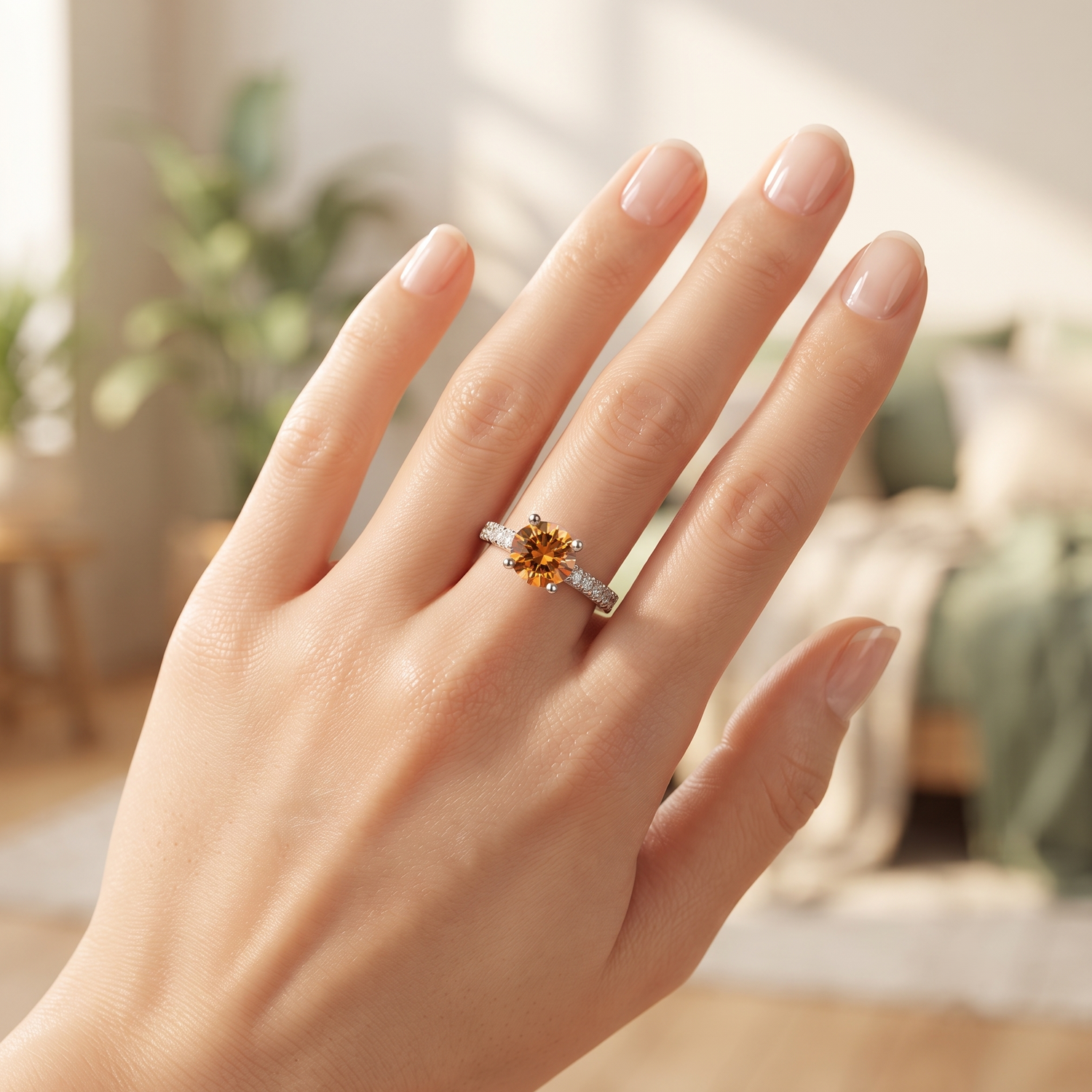 Anel Solitário com Moissanite em Prata de Lei 925