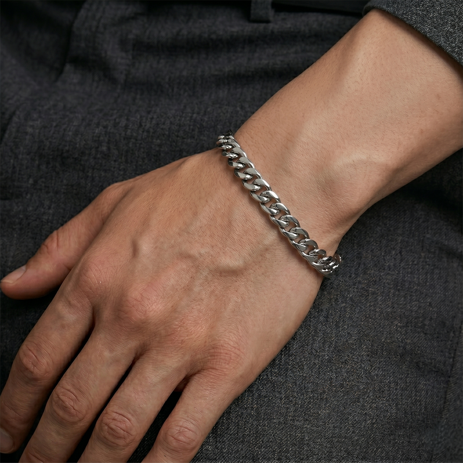 Pulseira Corrente Cubana em Aço Inoxidável 316L