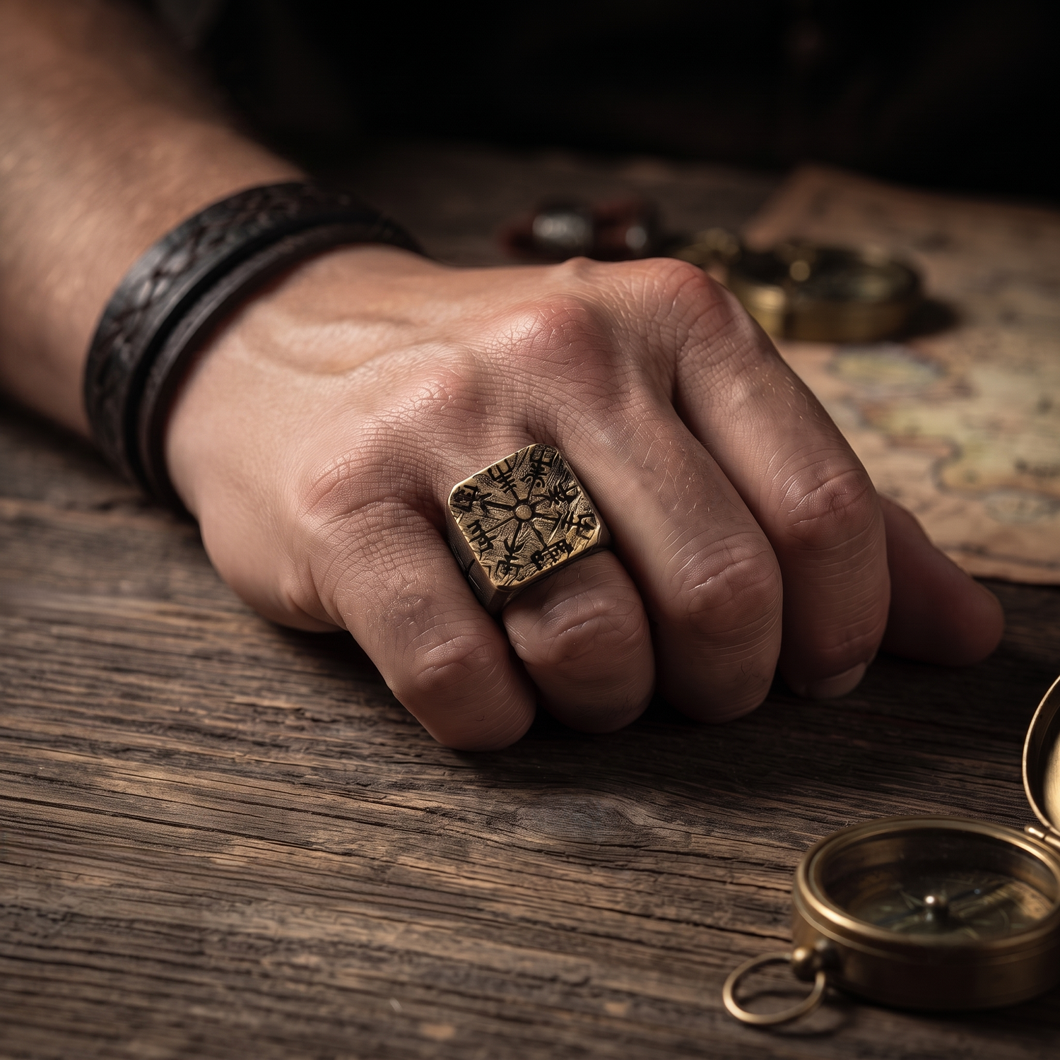 Anel Nórdico Vegvísir em Prata de Lei 925