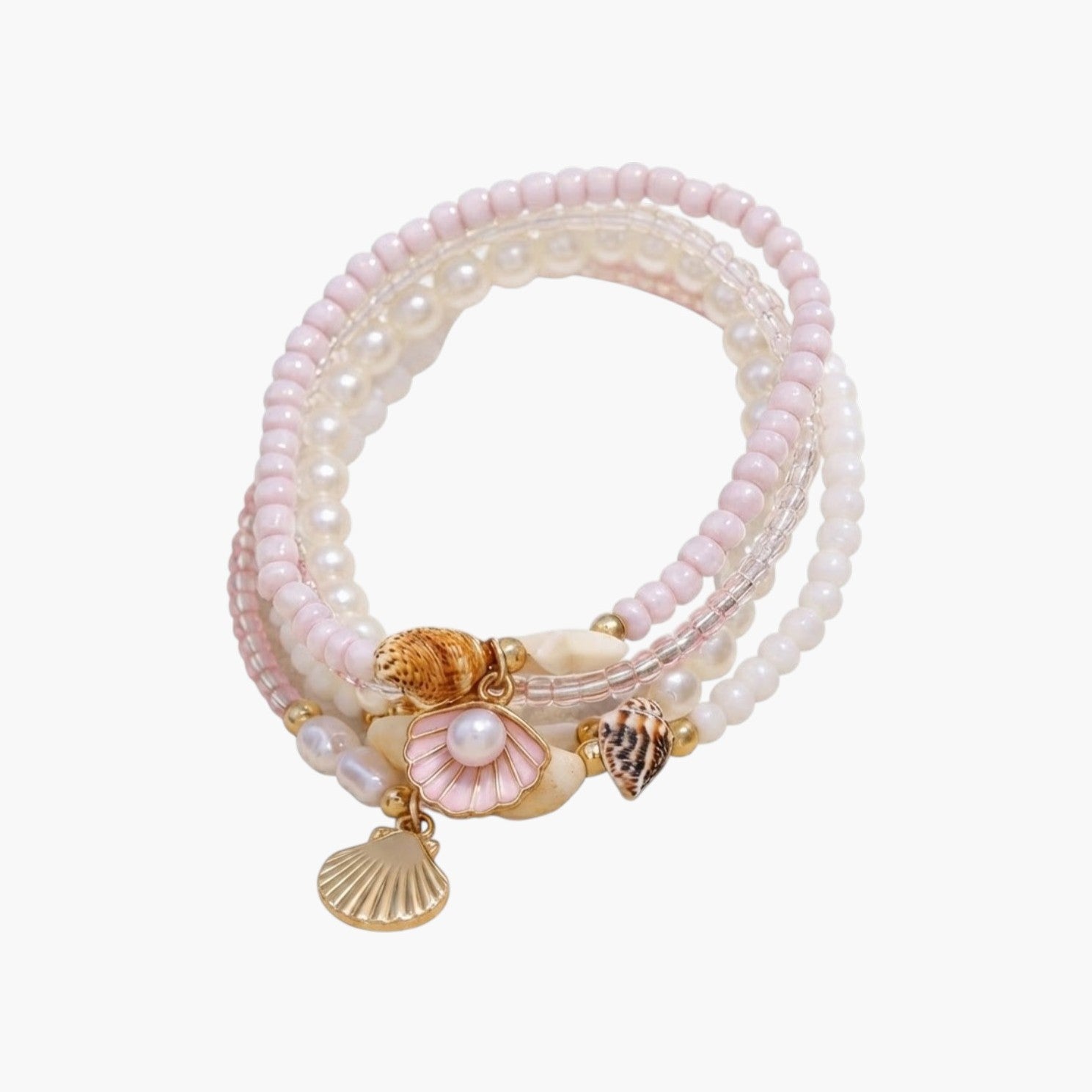 Conjunto de Pulseiras Conchas e Pérolas