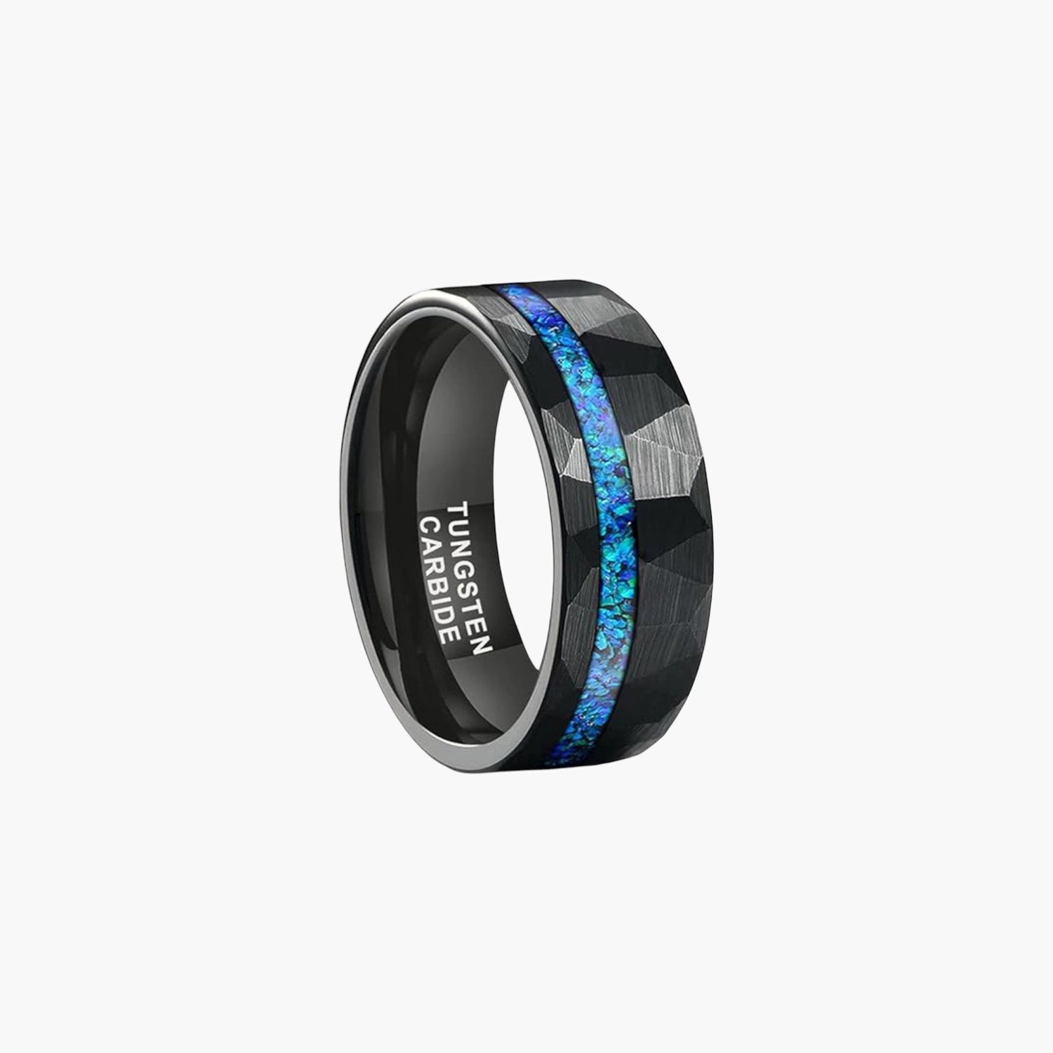 Anel de Tungsténio com Incrustação de Opala Azul