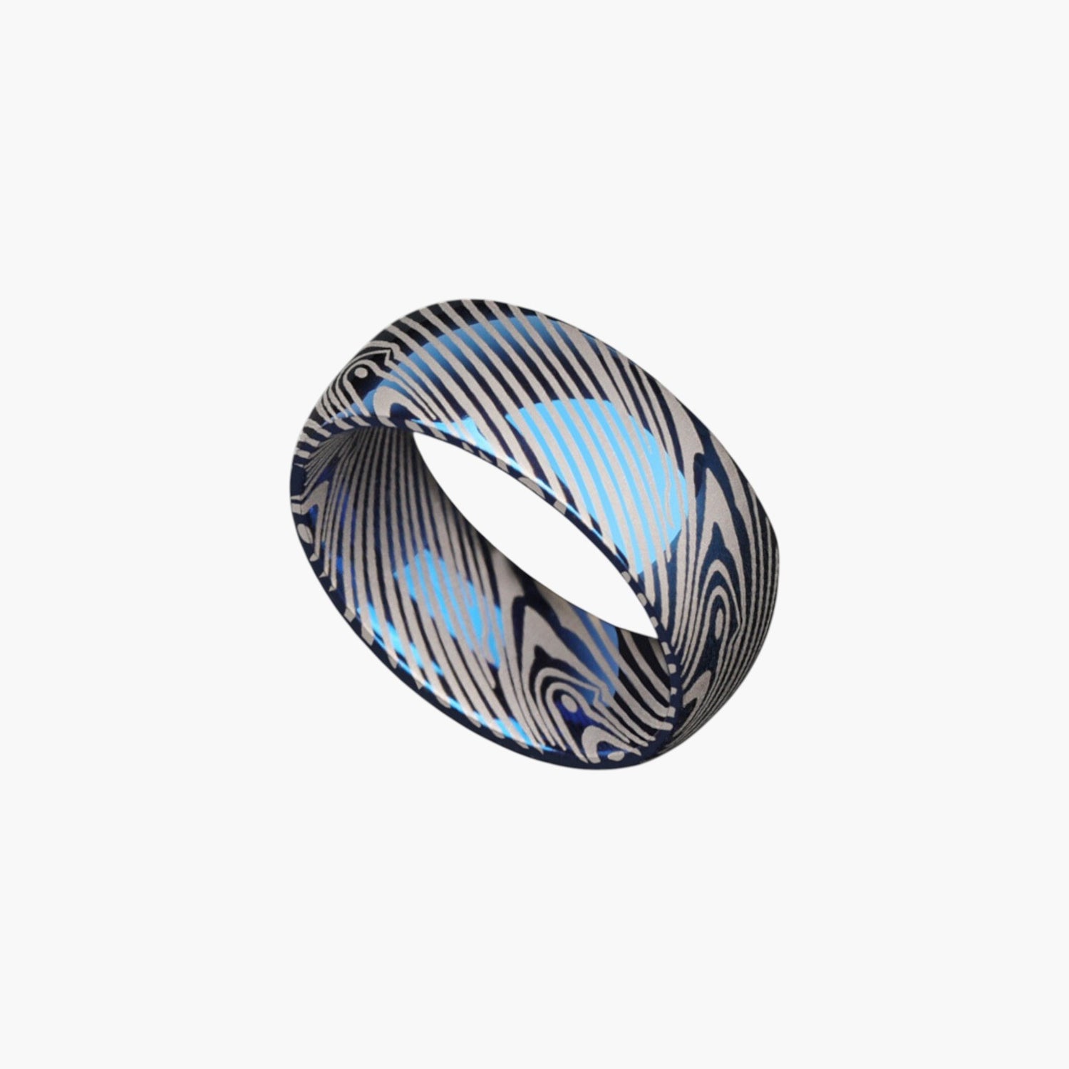 Anel Premium em Tungsténio Damascus Azul