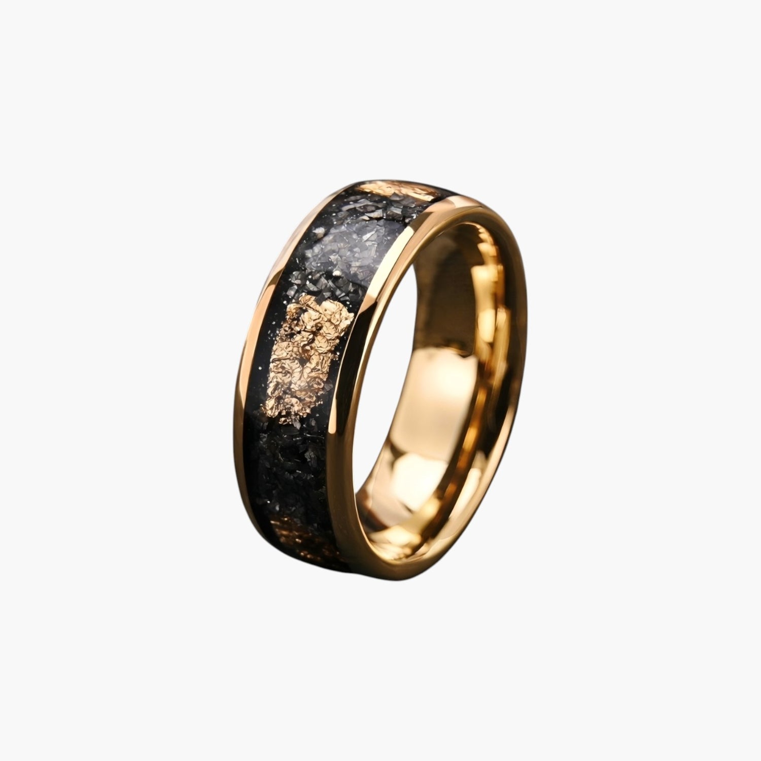 Anel em Aço de Tungsténio com Folha de Ouro