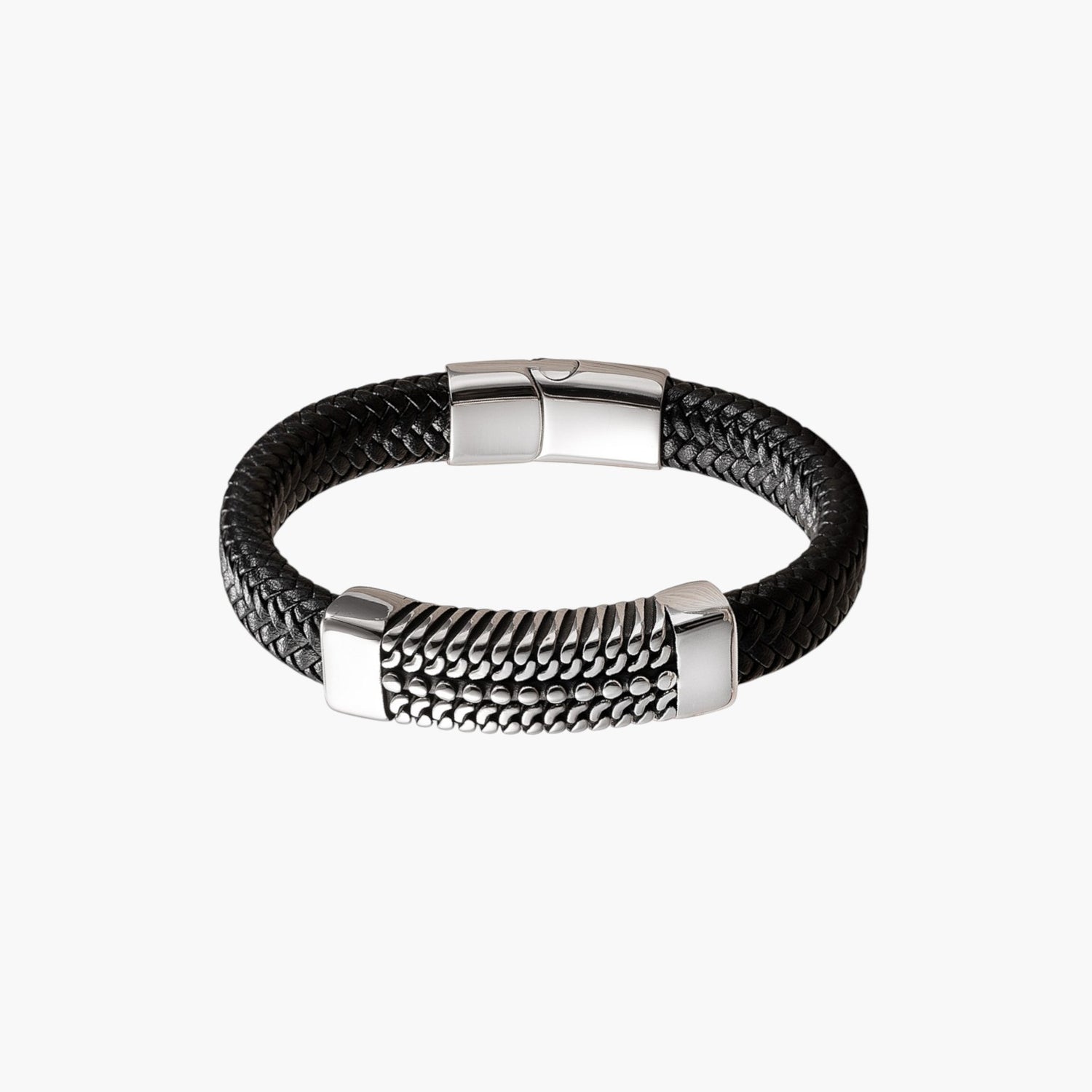 Pulseira de Couro e Aço Inoxidável