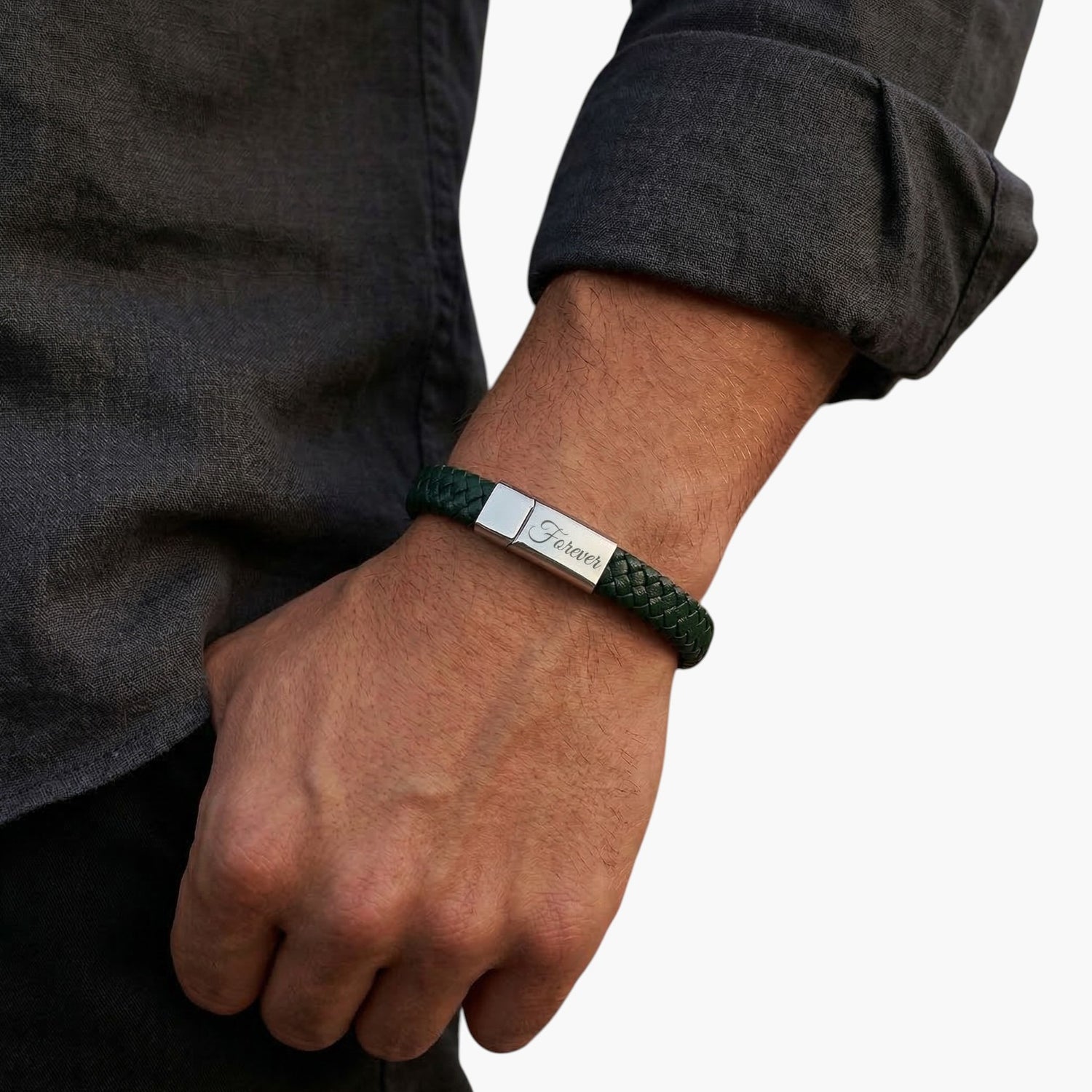 Pulseira Personalizada de Couro e Aço Inoxidável