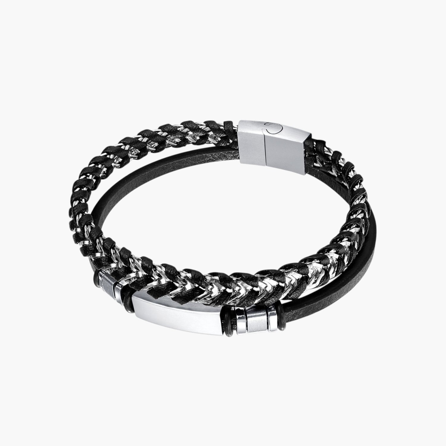 Pulseira de Couro e Aço Inoxidável