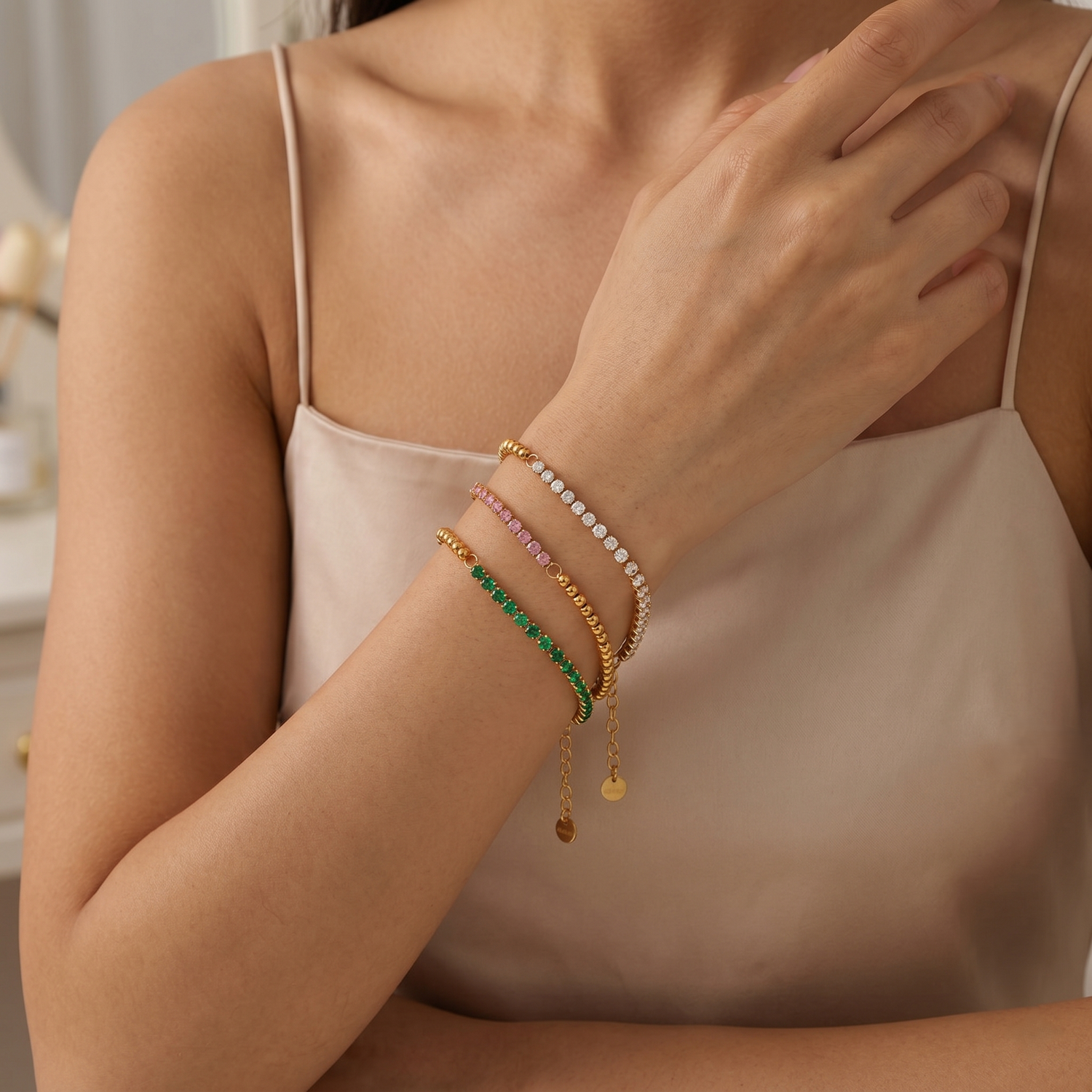 Pulseira Ténis em Aço Inoxidável com Zircónias