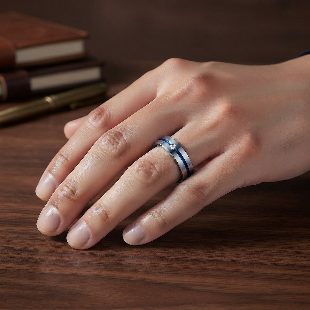 Anel Solitaire em Aço de Tungsténio
