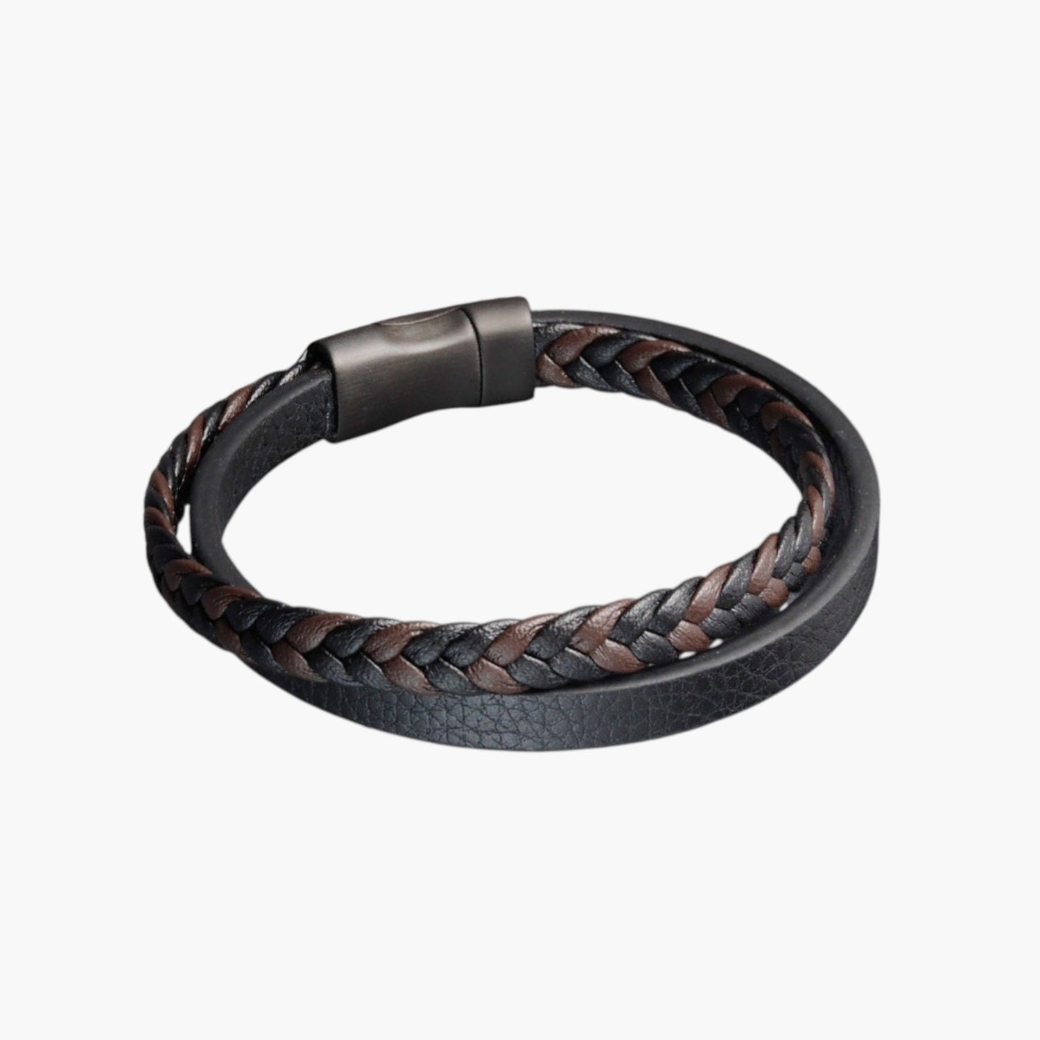 Pulseira de Couro e Aço Inoxidável