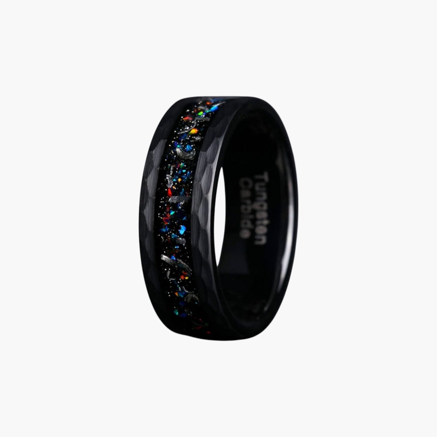 Anel de Tungsténio com Opala Iridescente