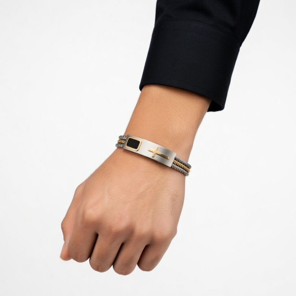 Pulseira Cruz em Aço Inoxidável