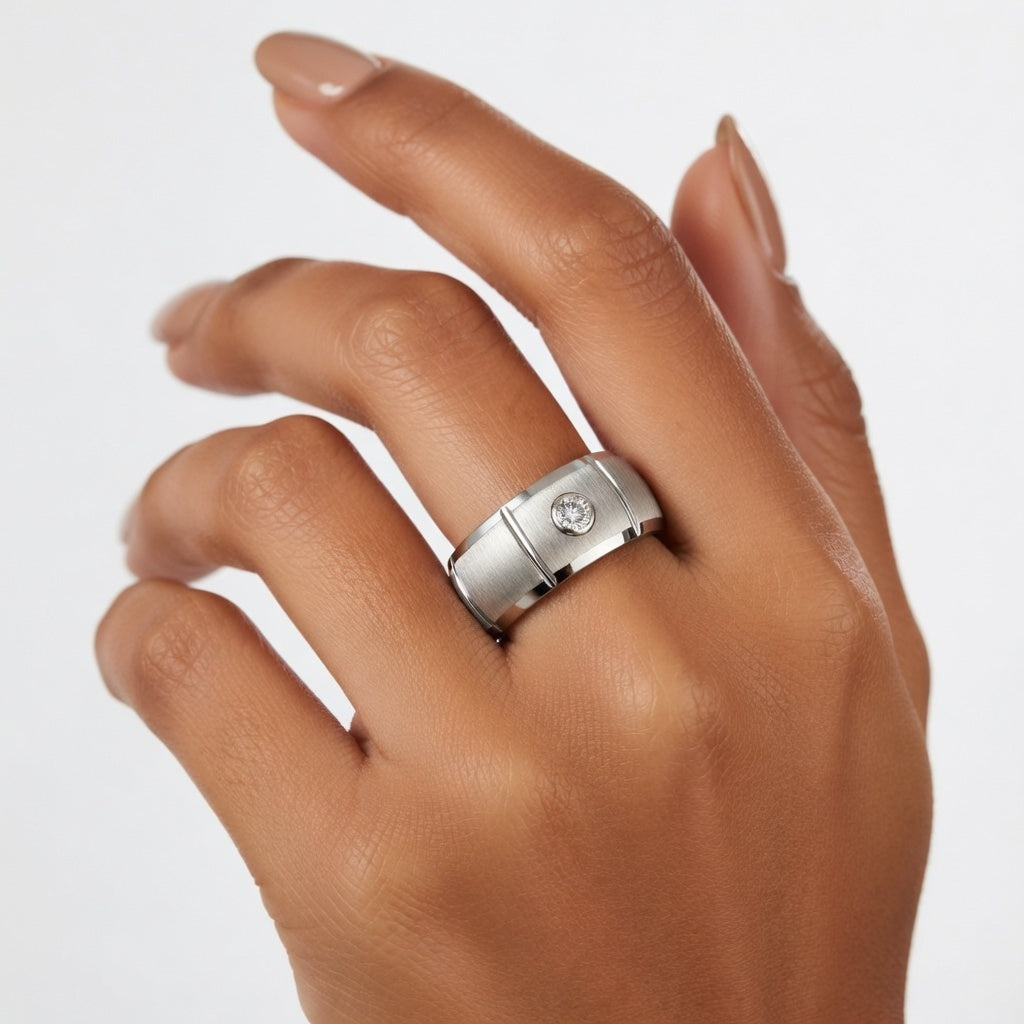 Anel em Aço de Tungsténio com Zircónia